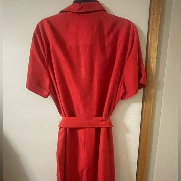 Jones New York Bold Red Silk Short Sleeve Plus Size 16 Button Down Shirt Dress - Picture 9 of 11